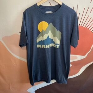 Marmot Men's Large Graphic T Shirt Blue Mountains Sun Logo Tee Outdoors Active
